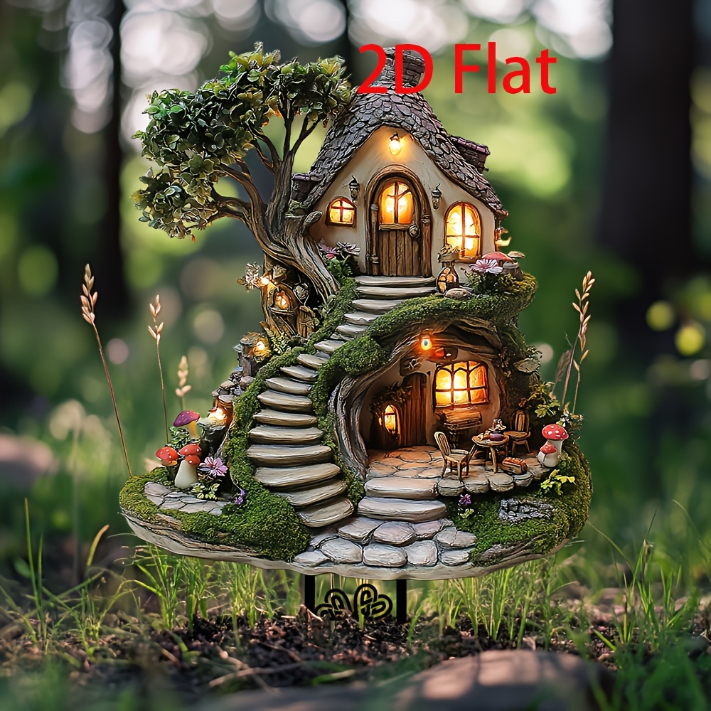 

2d Flat Acrylic Fairy Tree House Garden Stake 11.8"x7.9" - Versatile Outdoor Decor For Potted Plants & Flower Beds, Perfect Anniversary & Christmas Gift, Landscape Theme