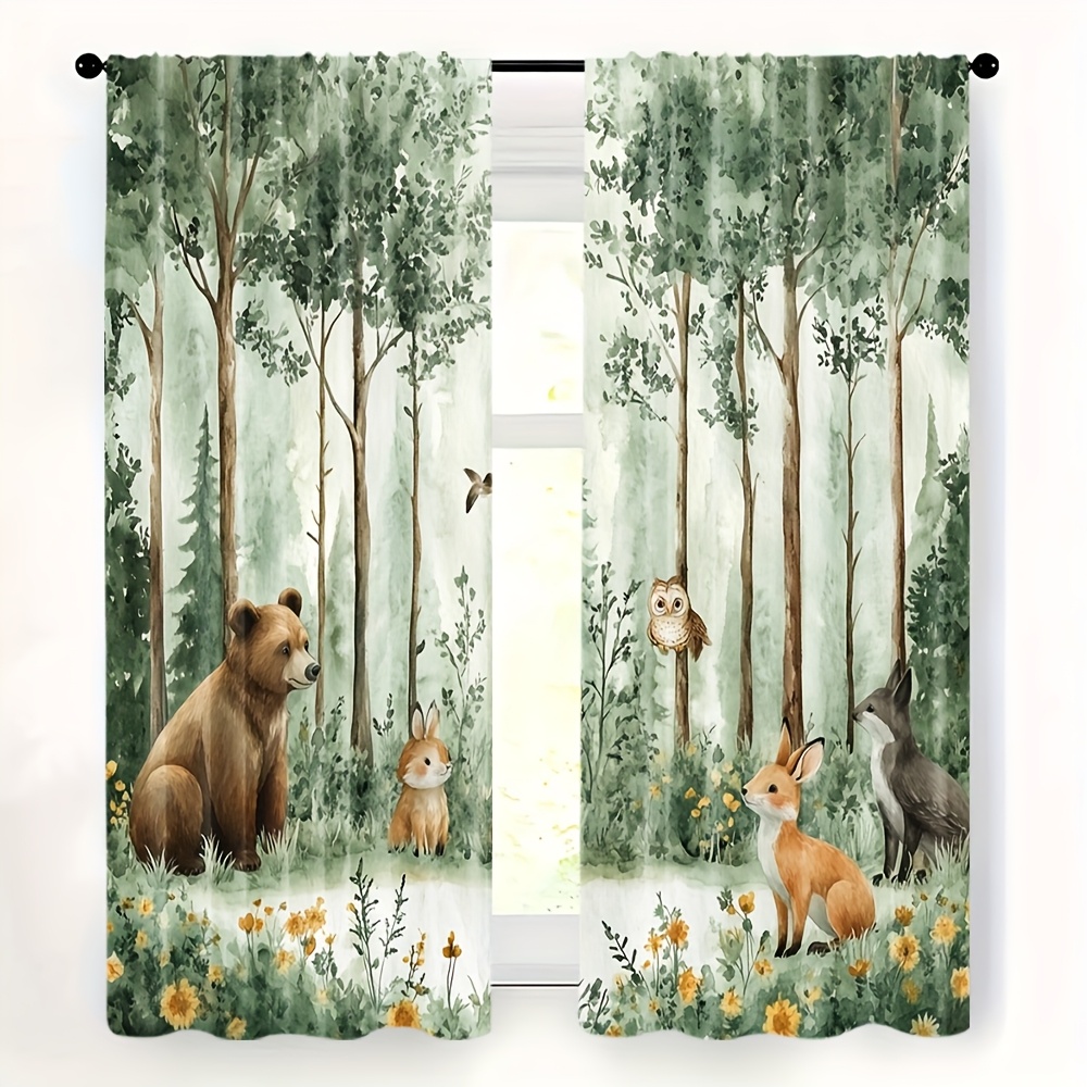 TEMU 2pcs Set Of Curtains, Animal Pattern, Machine Washable Fabric, Suitable For Bedroom, Study, Living Room, Balcony, Office, Dormitory, Bay Window,