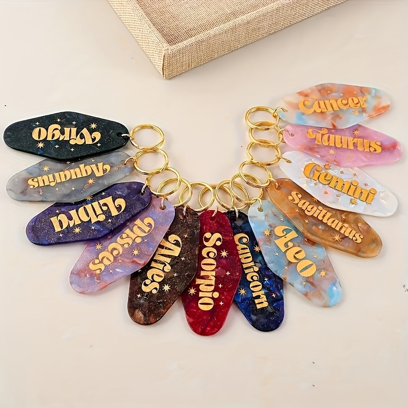 

Zodiac Acrylic Keychain - Star & Animal , Alphabet-themed Key Ring With Ring , Single Decorative Key Tag For Homecoming Festival & Party Decor Accessory