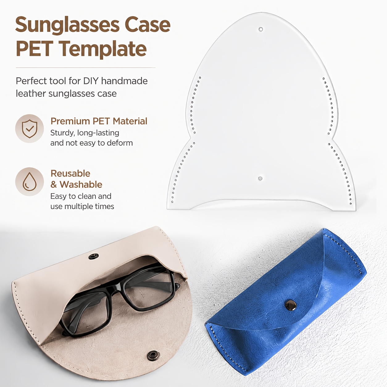 TEMU Pochoir de couture réutilisable transparent en PET pour étui à lunettes DIY avec trous pré-percés - Convient pour la fabrication de pochettes à