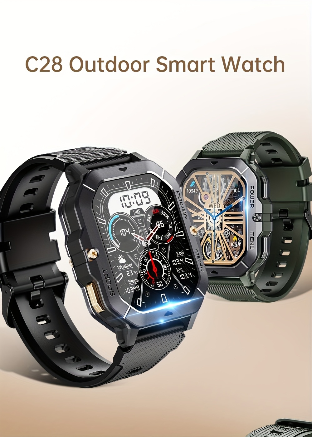 5.13 cm Full Screen Touch Smart Watch for Men with AI Voice, 100+ Sports Modes, Sleep, Step, Calorie, Pressure Monitoring, Calls And SMS Alerts, Sports Watch Smart Band for iPhone/Andriod