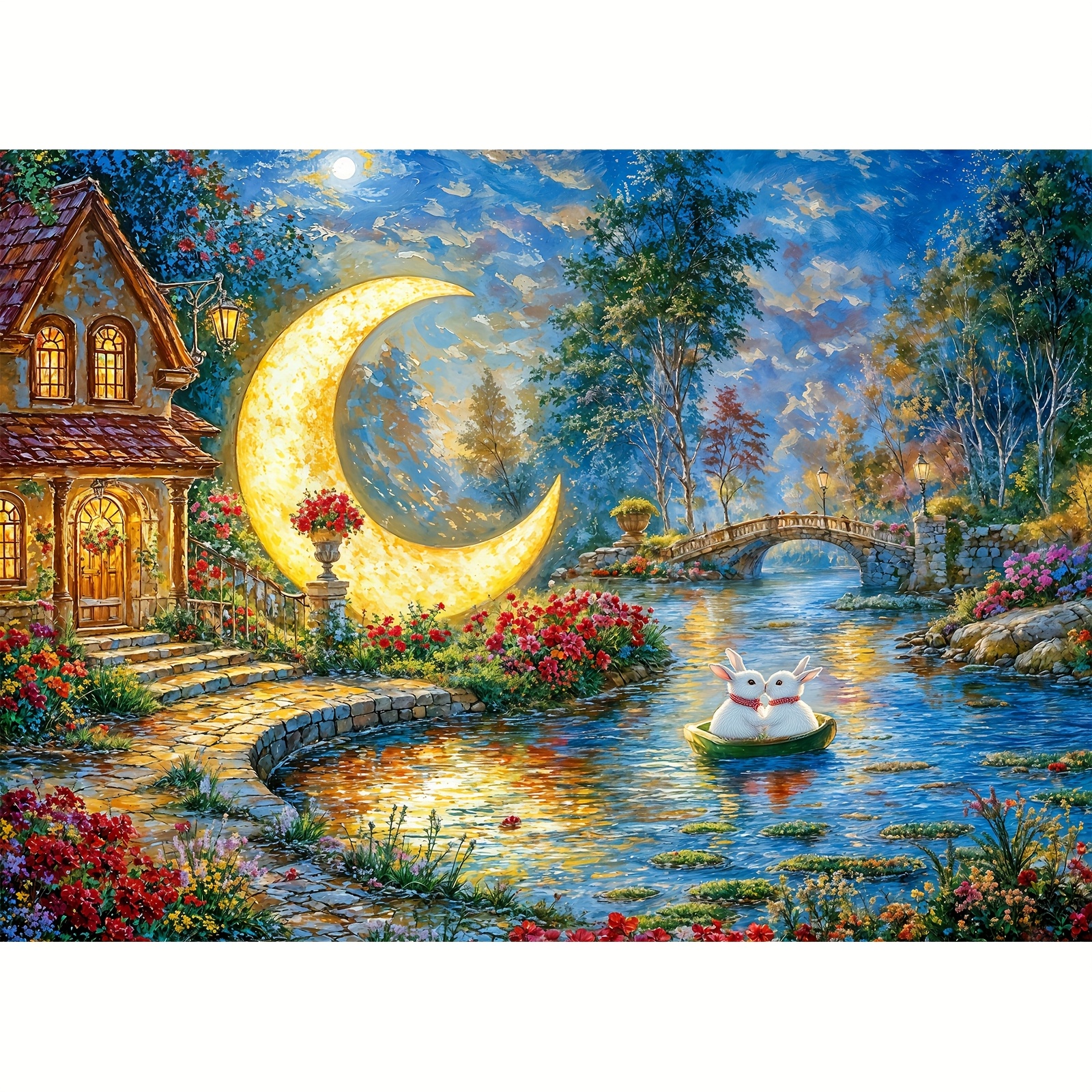 

1000pcs River Moonlight Puzzle Cardboard Irregular Seamless Puzzle, Suitable For Adult Families, Suitable For Birthday And Christmas Gifts, Diy Adult Puzzle Game