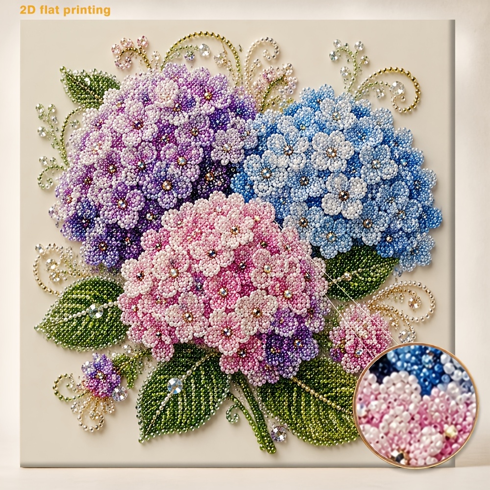 TEMU Pearl Art Painting Set Colorful Hydrangea Bouquet Pattern, Includes Round Pearls, Shiny Gems, Instructions, Complete Set, And Spare Pearls,