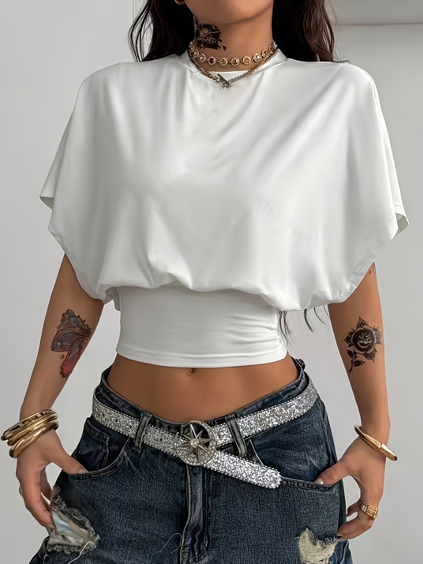 cat ear elegant directional womens   batwing sleeve short top   and summer  