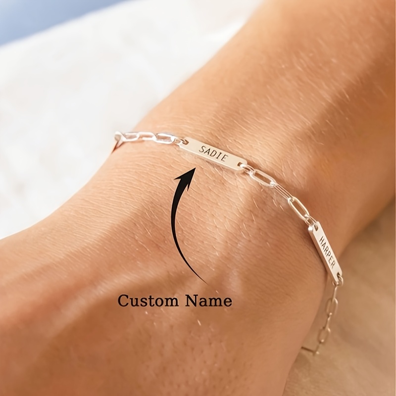 TEMU Personalized Bracelet, Custom Three-word Number Nameplate Bangle, Fashionable Multifunctional Stainless Steel Golden And Silvery Ring, Unique