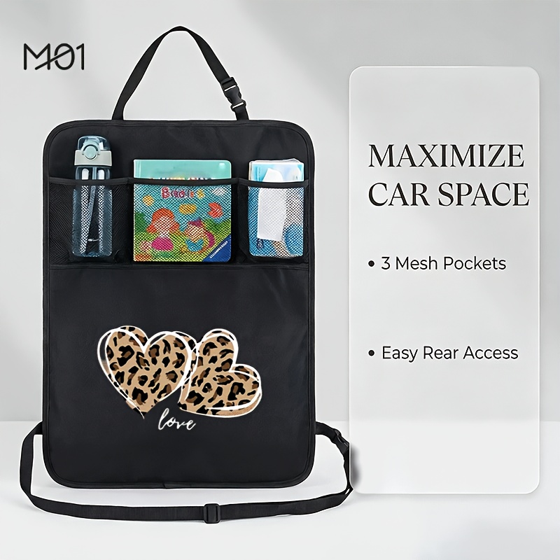 TEMU 1 organizador de almacenamiento para el asiento trasero del coche con de leopardo estampado, bolsillos de malla, ajustable, resistente a , fácil