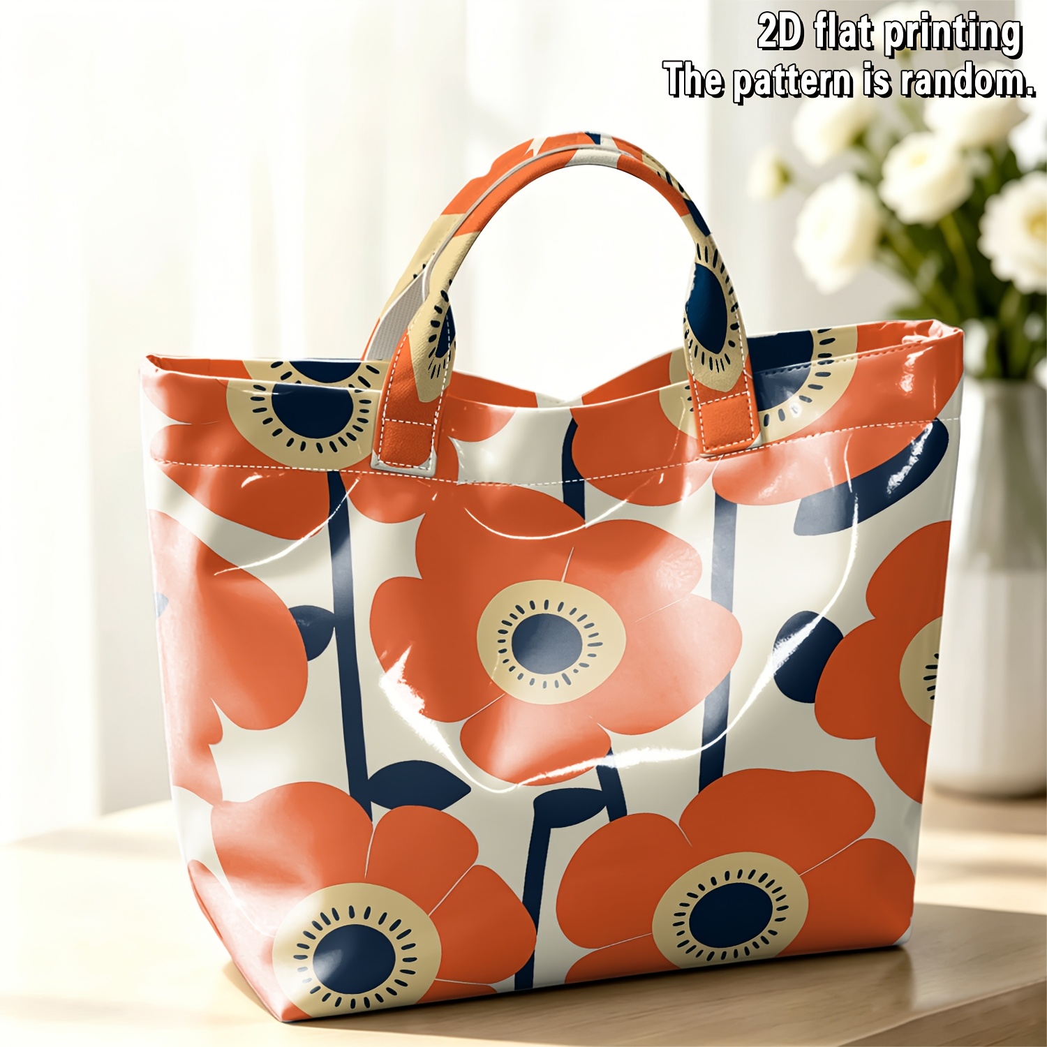 TEMU Sac fourre-tout/sac à main/sac fourre-tout polyvalent en PVC pour femme, grand sac à main durable de haute qualité à grande décoré de fleurs