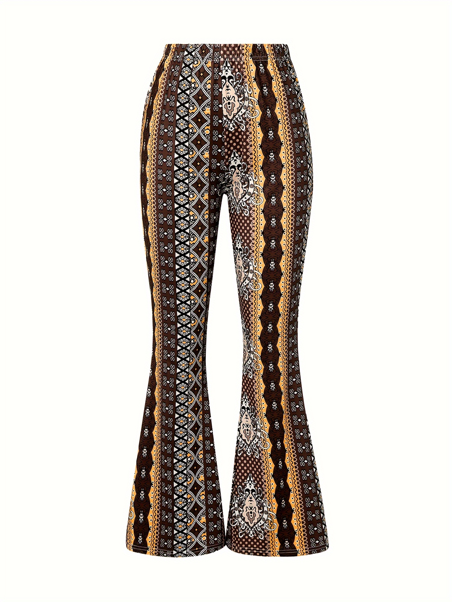 paisley print flare leg pants boho high waist pants spring
