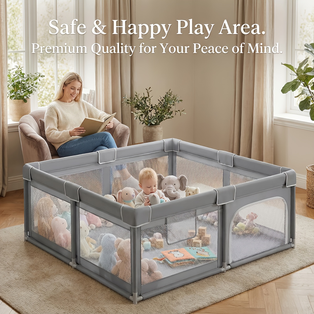 Baby Playpen 50X50 Inch, Play Pens for Babies And Toddlers Baby Fence Baby Play Yards for Indoor & Outdoor with Breathable Mesh Anti-Fall Playpen