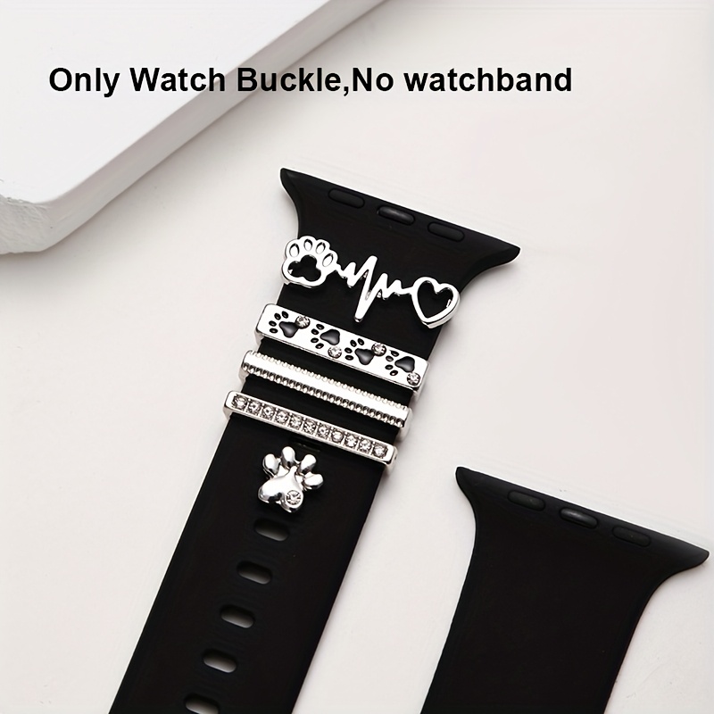 Image of 1 Set Of Adorable Cartoon Ecg & Dog Paw Charms For Iwatch – Glam Rhinestone Decorative Buckles & Strap Accessories