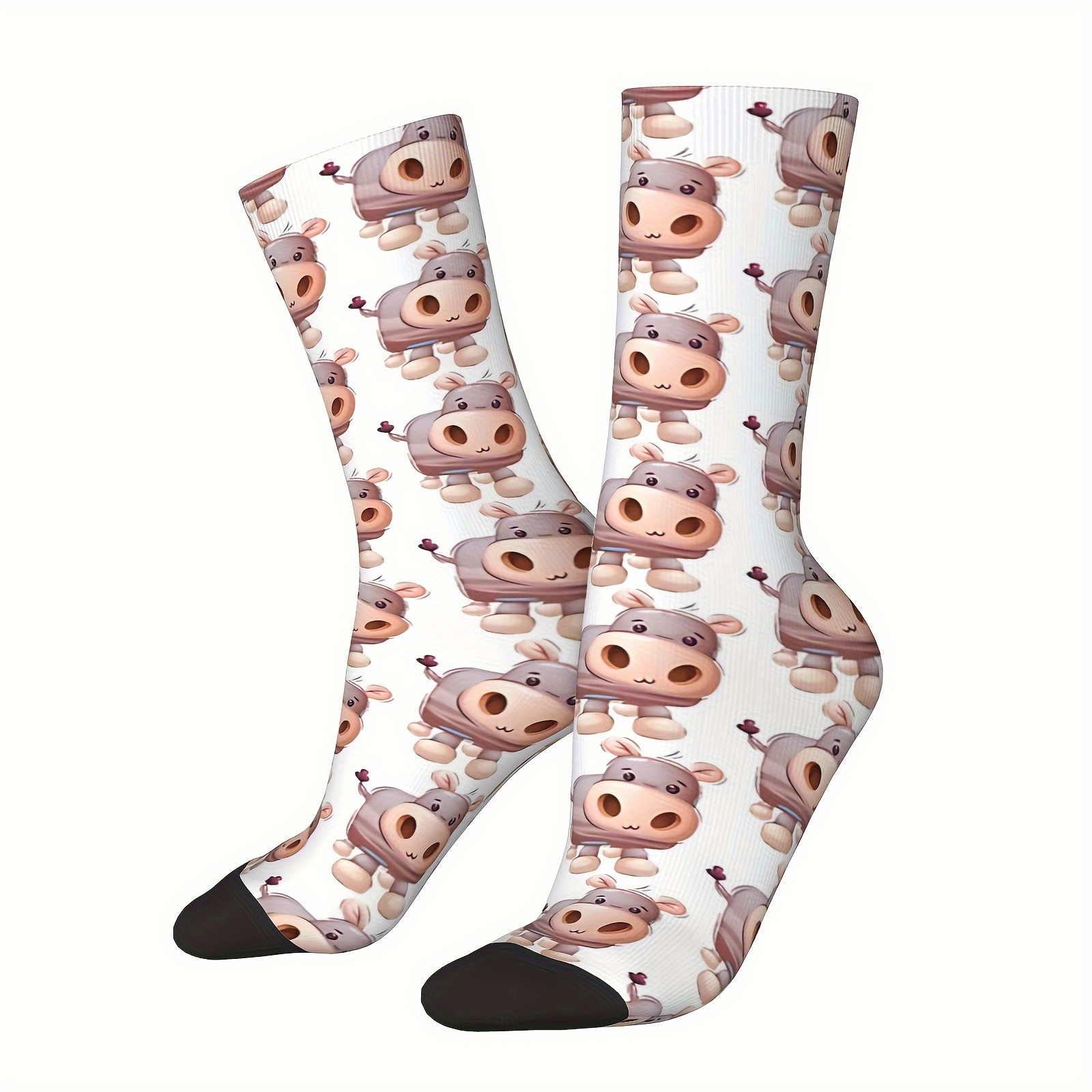 TEMU 1 Pair Polyester Knitted Crew Socks With Cute Design, High Stretch Moisture-wicking Fabric With 95% Polyester 5% Elastane, Smooth Seam For , Hand Washable – Novelty Hip Hop Style