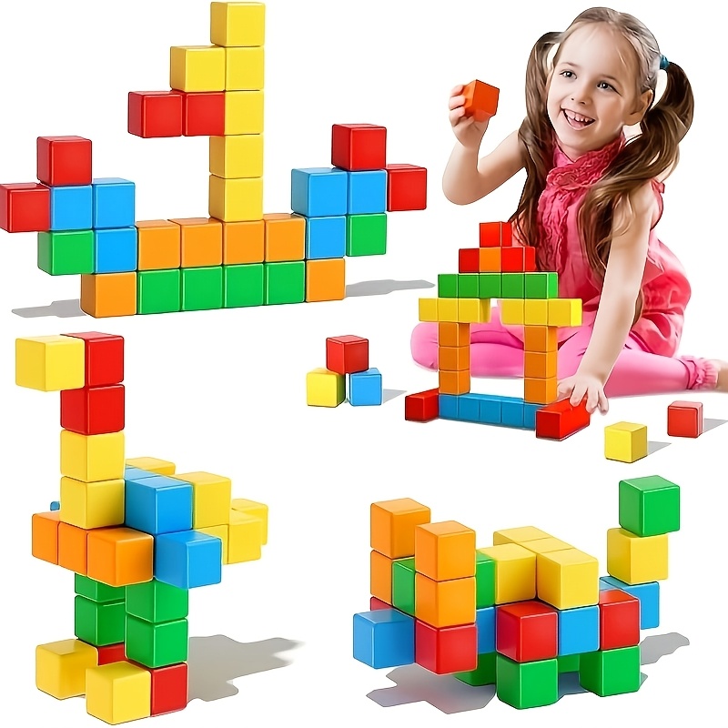 

Magnetic Building Blocks Set, 35pcs 1.21 Inch Construction Cubes For 3+ Years Old, Creative Stem Play, Educational Plastic Magnetic Tiles For Preschool Learning & Coordination Development