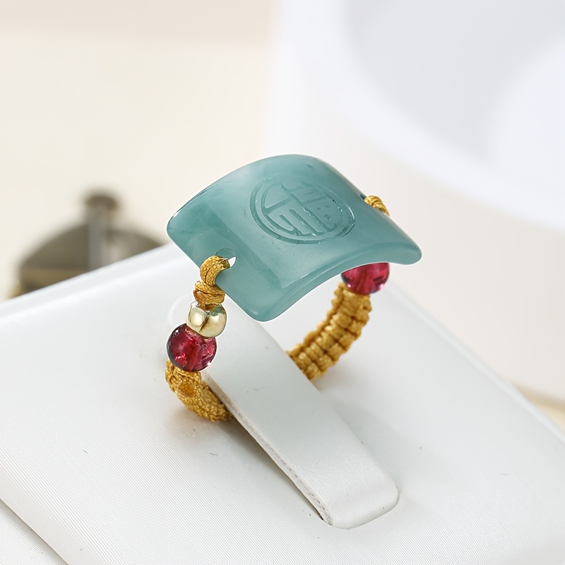 TEMU Chrysanthemum And "fu" Pendant Ring - This Product Features A Retro "new Chinese" Design And Is Decorated With A Wide Woven Ring Strap.