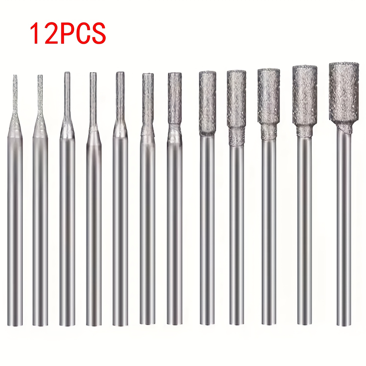 TEMU 12 pezzi Punte diamantate 0.8-6Mm Cilindro Testa di molatura diamantata Codolo 2. Utensile rotativo per pietra Giada Gemma
