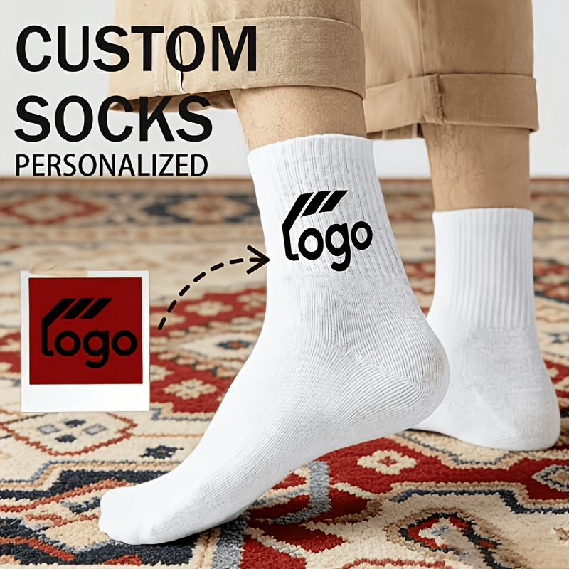 TEMU Une paire de chaussettes personnalisées, chaussettes longues pour homme et femme, chaussettes de sport blanches, personnalisables, chaussettes