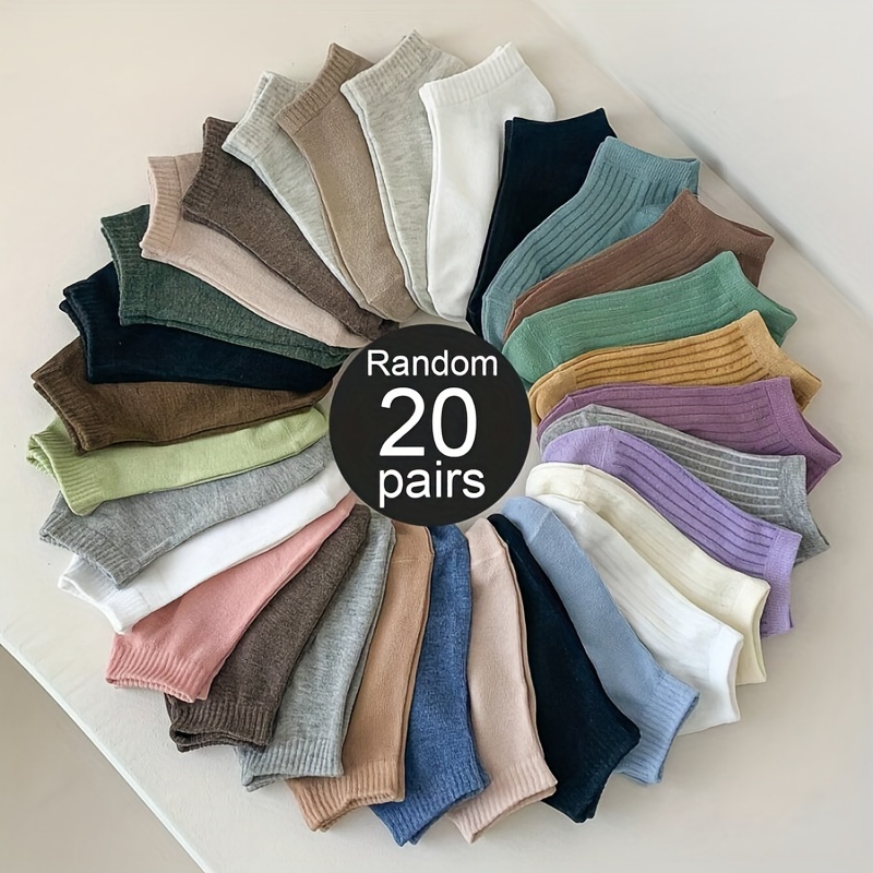 

20pcs 's Striped Ankle - Moisture-wicking, In Assorted