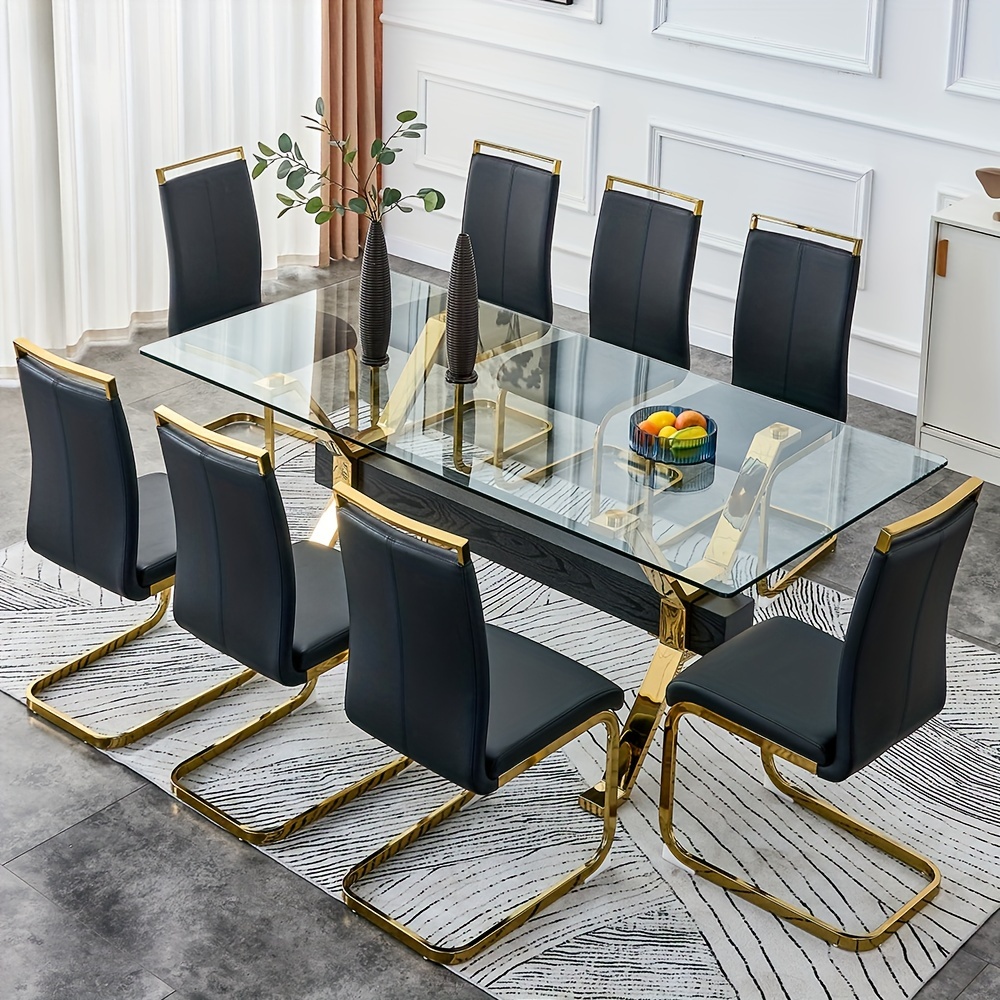 elegant 9pcs dining set modern black leather chairs Temu