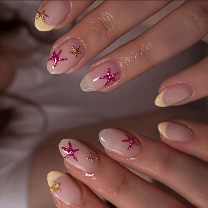 TEMU 24 uñas postizas prensadas hechas a para mujer - , forma de uñas de 3D, uñas postizas reutilizables y brillantes, aplicación con pegamento en
