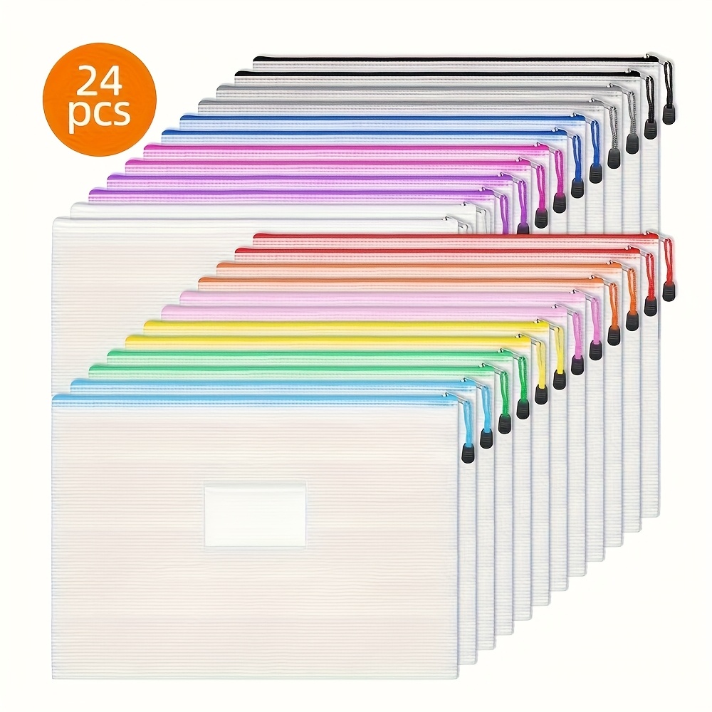 E-shop Stück Mesh Reißverschlusstasche, extra große Dokumententasche mit Etikettentasche, Plastik Reißverschluss Aktenordner, A4 Größe 13X9.4 Zoll,