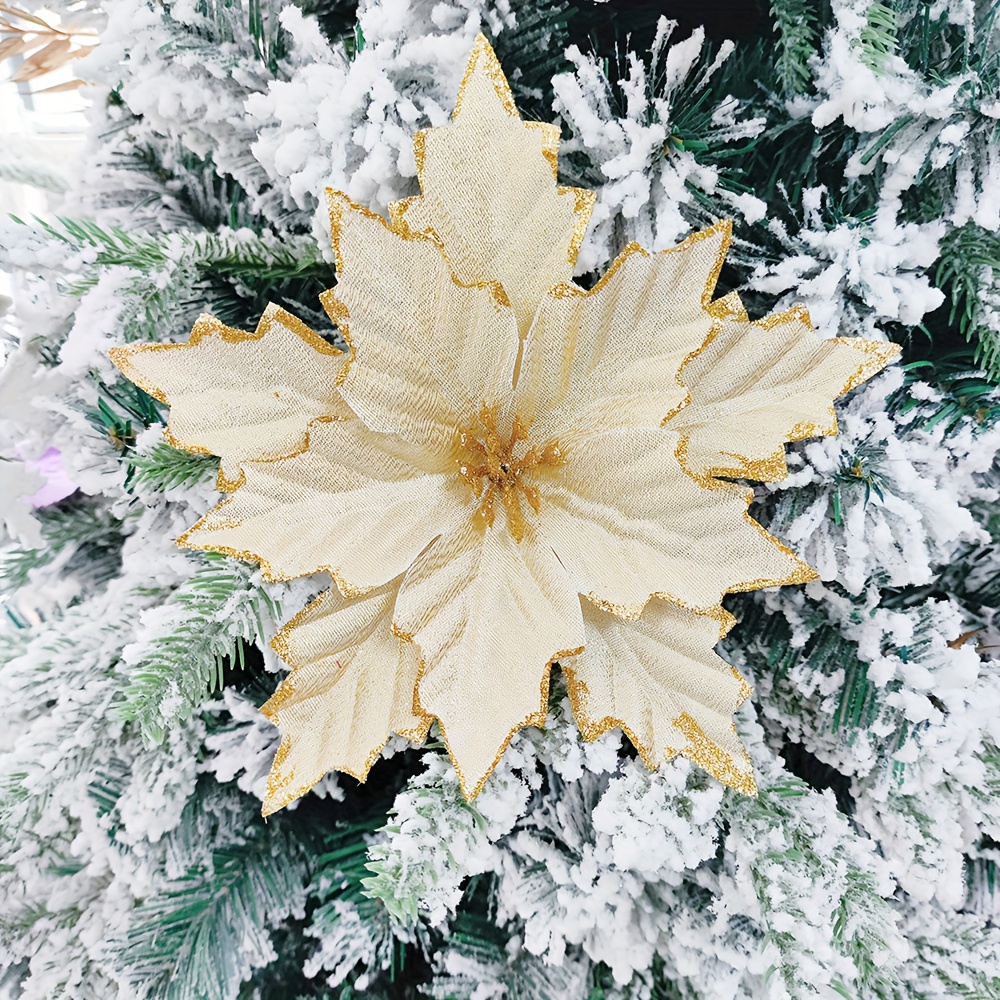 TEMU 10pcs Christmas Flowers 18cm/7.08inch Artificial Flowers For Christmas Tree Wreath Vine Decorations, Faux Flowers/plants, Halloween Decor