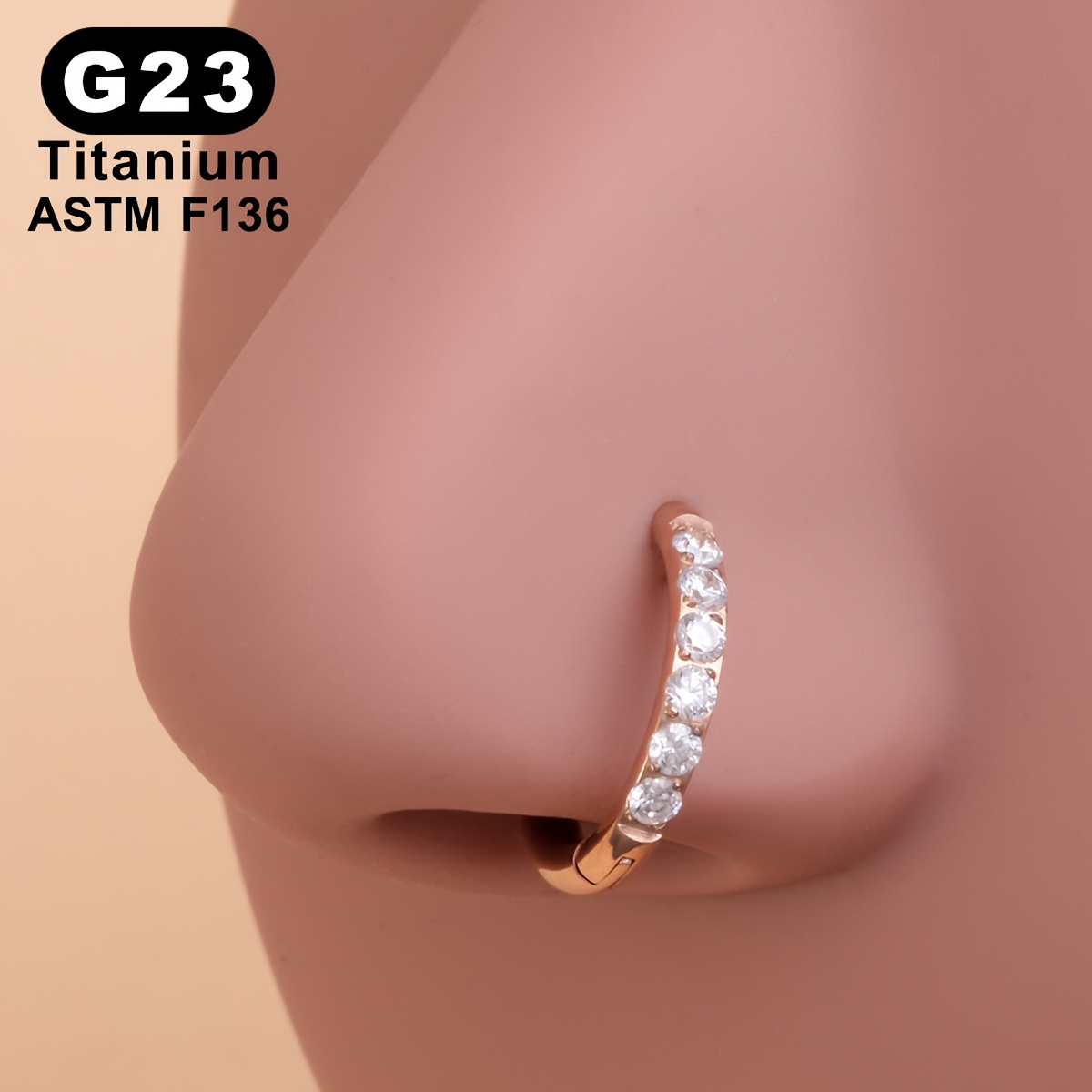 TEMU 1pc F136 G23 Titanium 1mm Thin Post Hinged Piercing Hoop, Zirconia Click Ring For Nostril Helix Tragus Cartilage Piercings Earring Body Jewelry