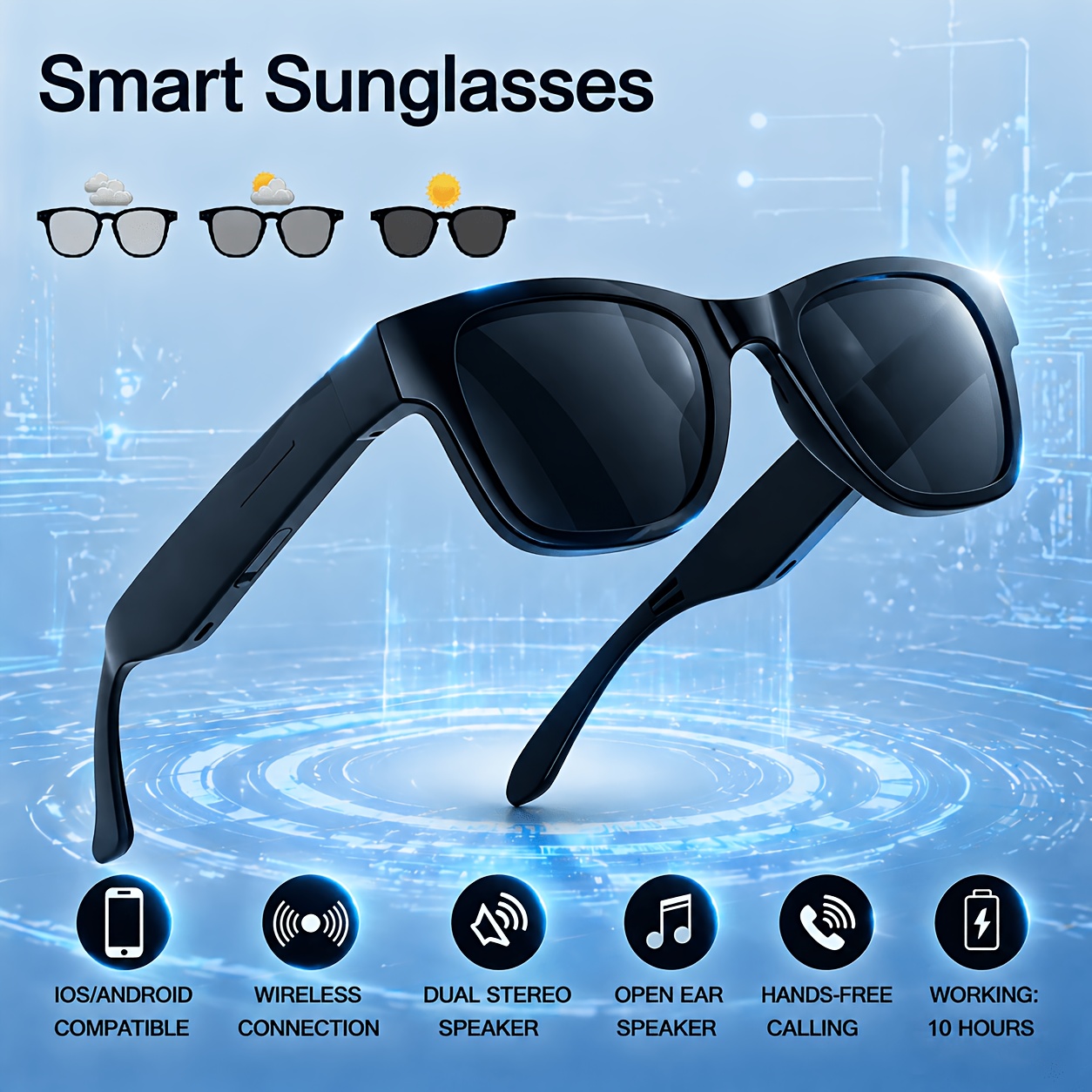 TEMU 2026 New Ai Smart Glasses , Multifunctional Cutting-, Meeting Recording Translation, Call And Music , Light-sensitive Photochromic Lenses, With