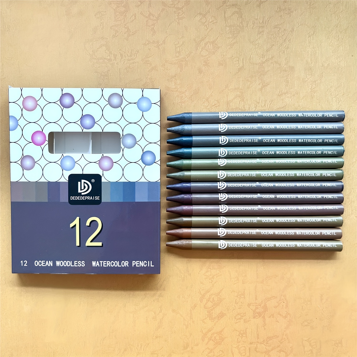 Image of Dededepraise 12 Ocean Watercolor Pencil, , No Wood. Colored 12-pencil Set, Assorted Colored Pencils