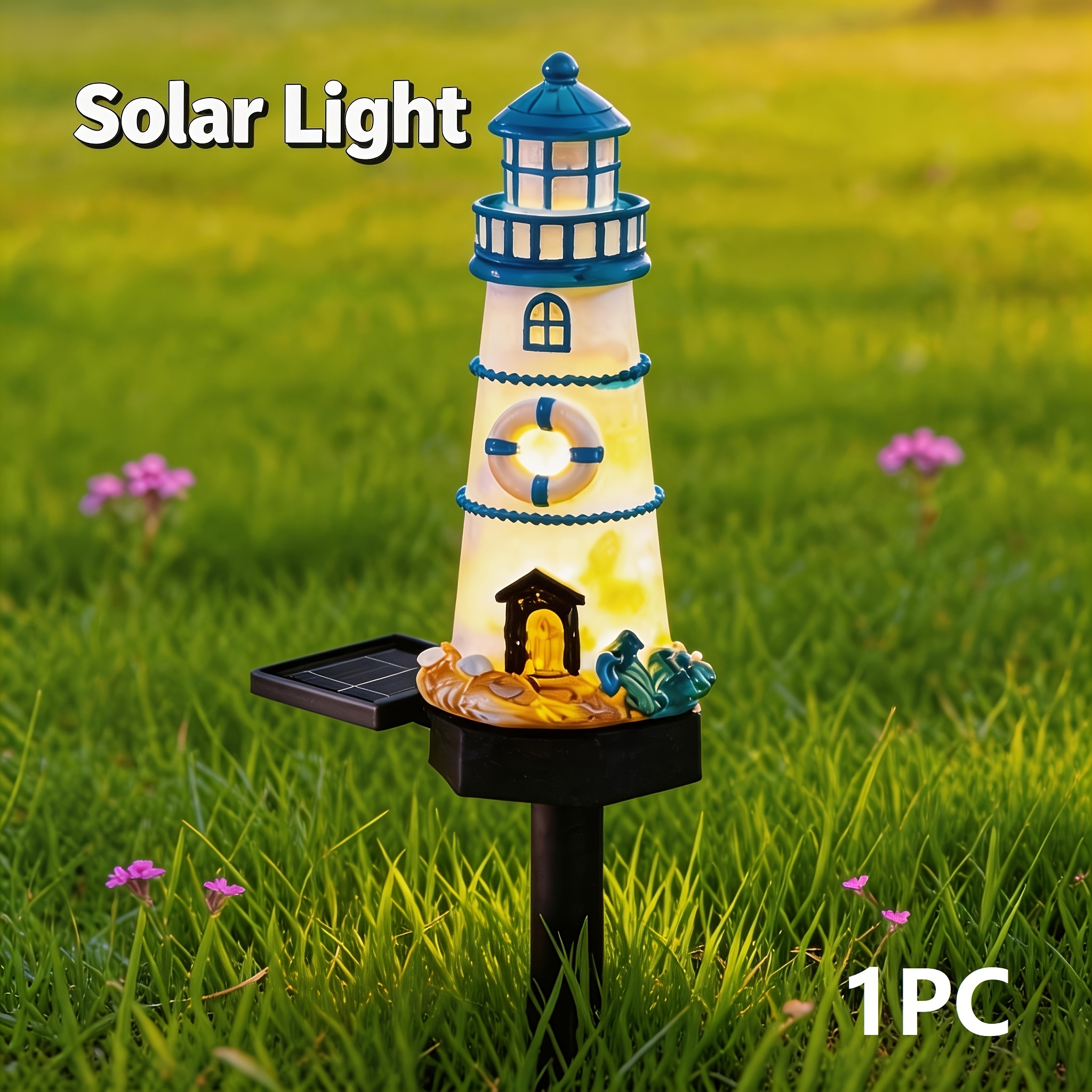 Lighthouse Outdoor Light With Solar Panel & Lighthouse Tower - Resin Sea Suitable For Garden, Lawn, Yard Decoration, Coastal Lighting, Plastic Base, Installation, No For /outdoor Use
