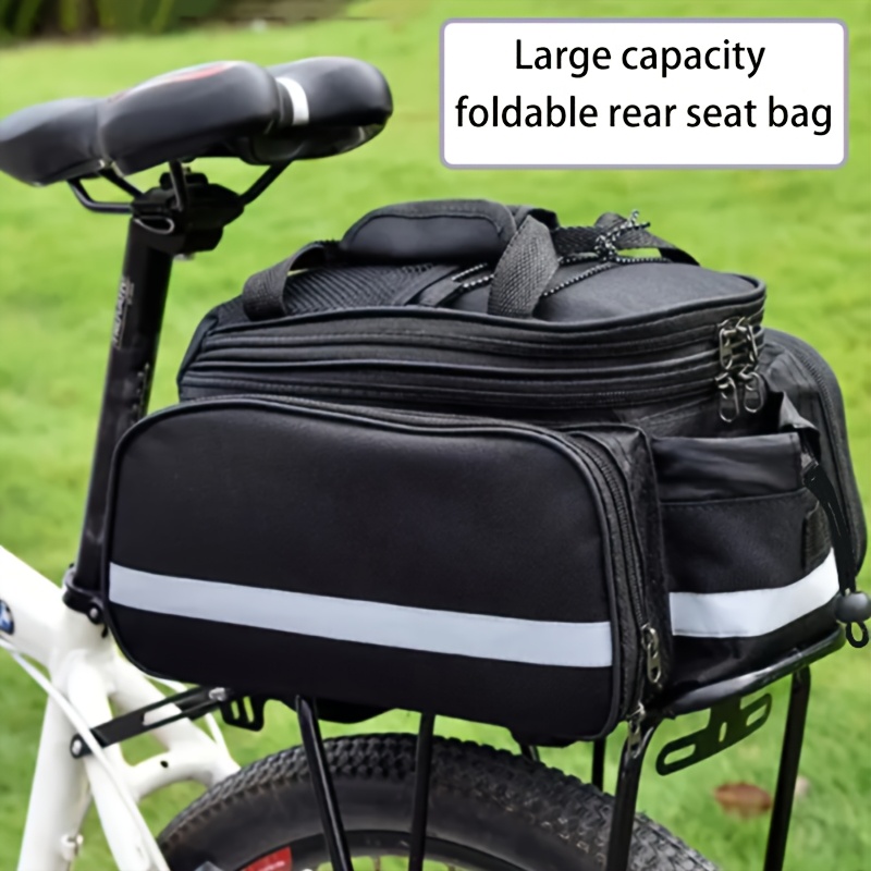 

1pc Waterproof Rear Rack Storage Bag, Large Capacity Foldable Bike Saddlebag With Reflective Strip, Convertible Strap, Oxford Cloth, Thanksgiving Gift For Mountain Bikes