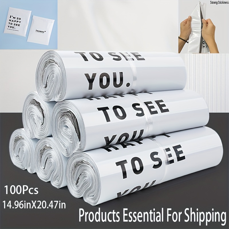 

100pcs 14.96inx20.47in White English Shipping Bags Mailing Garment Bags, Business Supplier Self Adhesive Mailing Envelopes, Waterproof Tearproof Mailing Bags, Flexible And Secure Packaging,