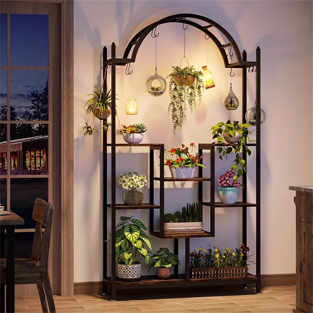 

Wisfor 5-tier Tall Indoor Plant Stand Extra Large Plant Rack Arched Heavy Duty Metal Flower Shelf With Hanging Hooks For Indoor, Balcony, Living Room