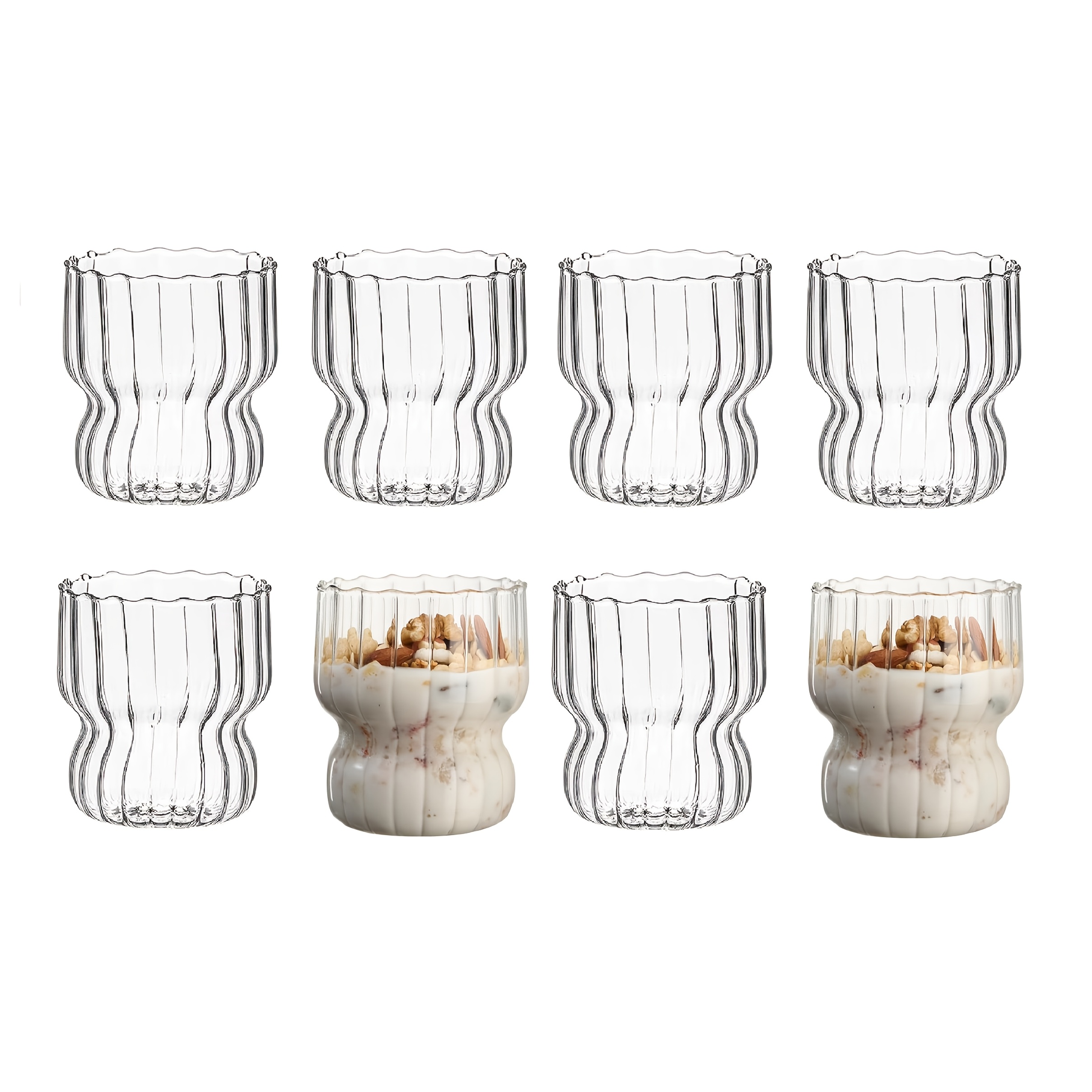 Image of 4pcs/8pcs, Vintage Coffee Cup Dessert Cup Striped Glass Cup Transparent Ice Cream Cup Ripple Drinking Cup, Cup Coffee Cup Additions Whiskey Coffee, 300ml/10oz