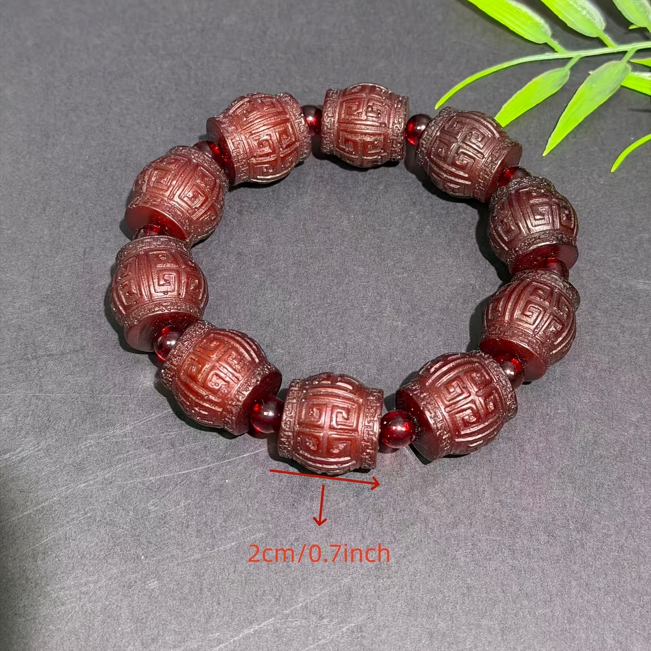 Unisex Natural Amber Bead Bracelet, Old Wax Carving Style