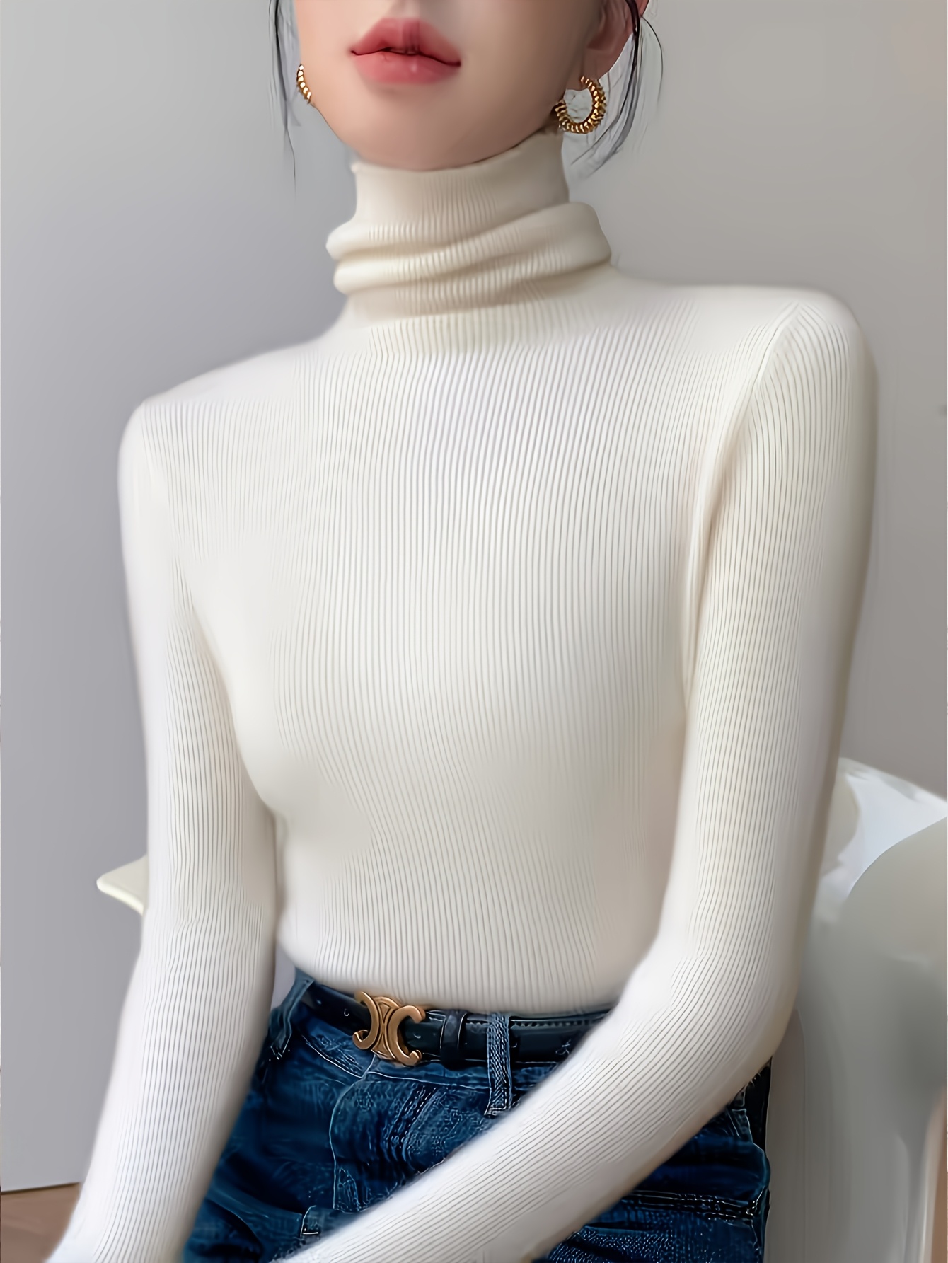 neuer high-neck pullover damen herbst   stil rüschenkragen basis layer top