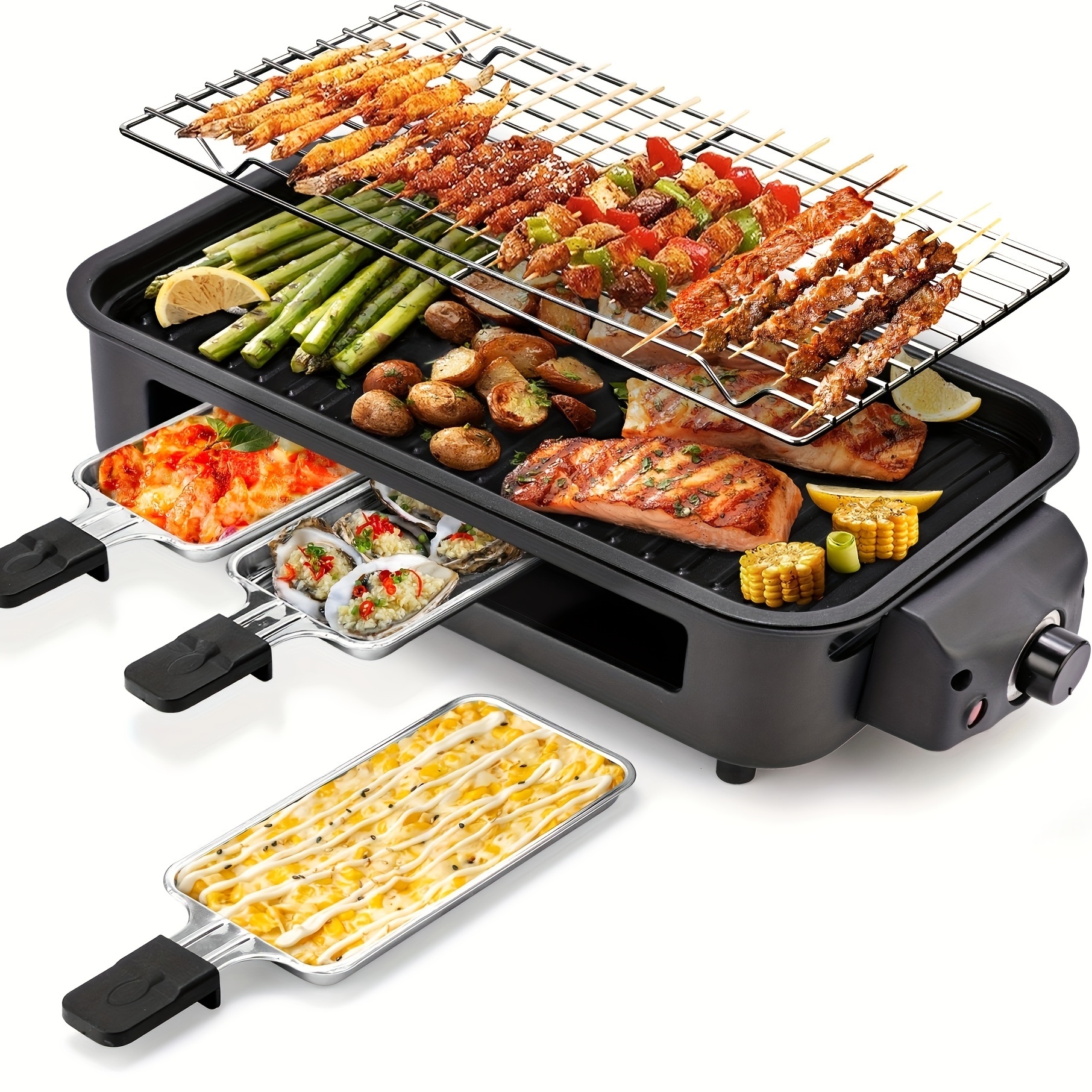 TEMU This Electric Grill Pan Features A Surface And Is Designed For Smokeless Indoor Barbecuing, Perfect For Korean-style Grilling. It Has A Coating For Effortless Cleaning, Up Quickly