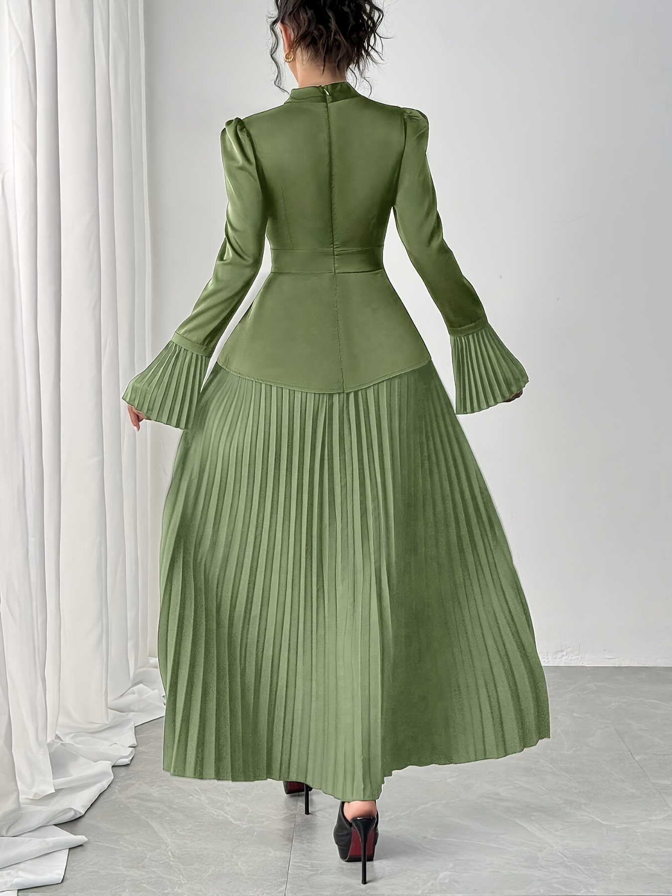 vintage court style a touch luxury olive green satin long - Temu Oman