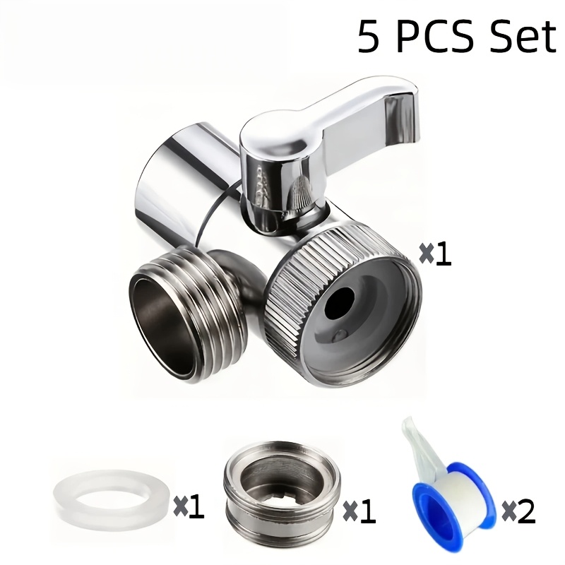 TEMU 5pcs Faucet Diverter Set, 1-in-2-out Water Path Switching Connector, Includes Silicone Gaskets And 2 Rolls Of Ptfe Tape, Suitable For Bathroom