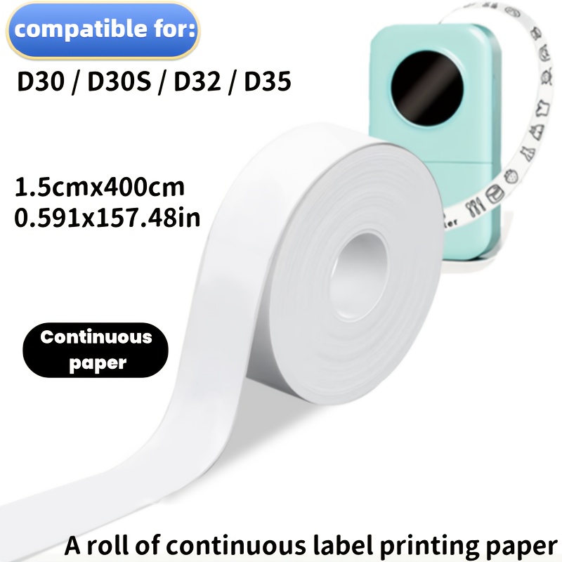 

1 Roll 1.5x400cm 0.591x157.48in Continuous Sticker, For P12 / D30 / D30s / D32 / D35 / Q30 / Q2 / Hp1 / / C70 / L1 / / Q31 / Q32