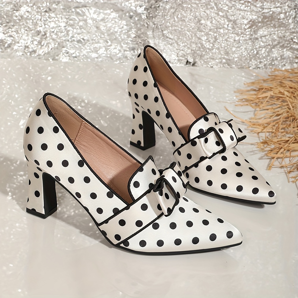 TEMU Polka , Pointed Toe , Thick , Decoration, Sweet , Casual