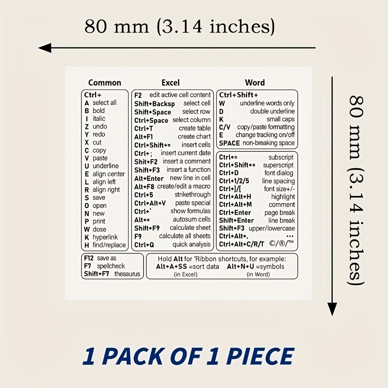 TEMU [quick Keyboard Sticker] Quick Reference Self-adhesive Vinyl Keyboard Shortcut Sticker, 1pc, 80mm | For Office Software, Windows, Excel, Word