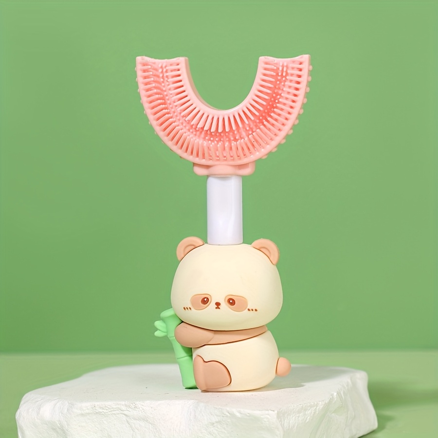 1 cute small animal silicone u shaped toothbrush cute panda style handle silicone u shaped brush head teeth protection and gum protection suitable for ren aged 3 6 years old   1