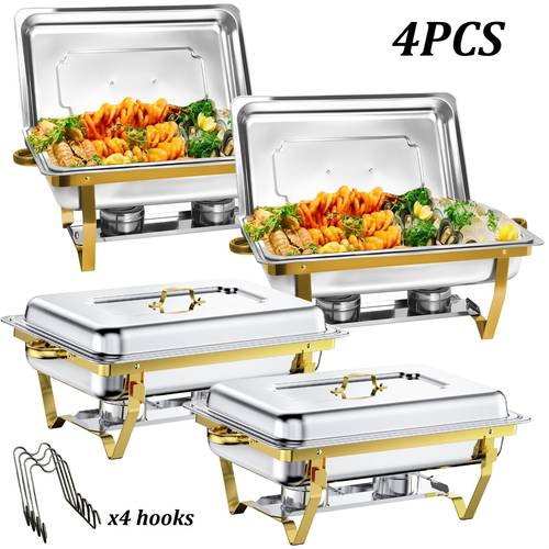 5 9 qt 1 2 4 set golden chafing dish buffet set buffet servers stainless steel chafers and buffet warmers with full size pans golden silvery catering equipment for weddings parties banquets events for cooking
