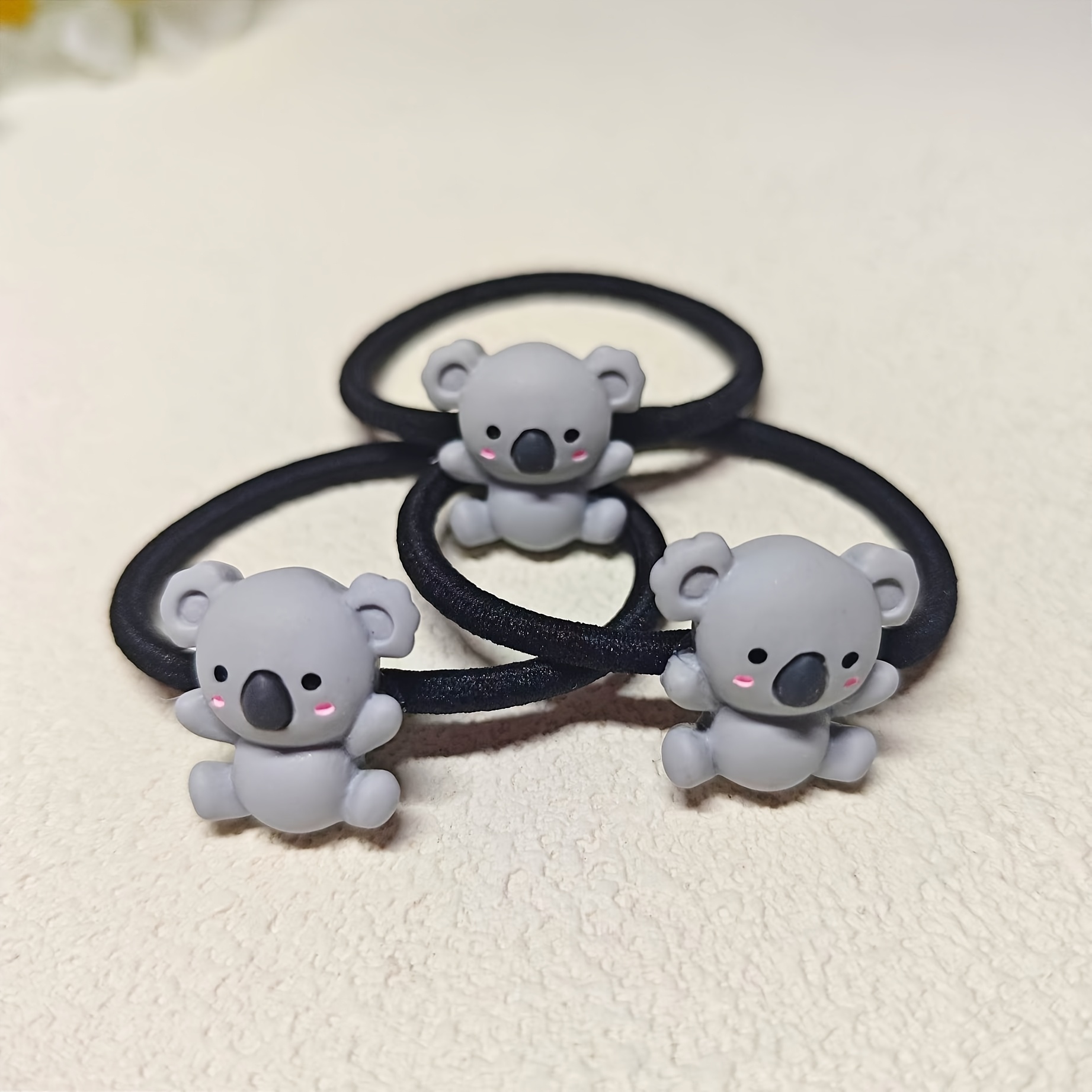 3pcs Cute Koala Headband Glossy Resin Material Hypoallergenic Pattern High Elasticity Scrunchie Hair Tie For S Birthday Gift