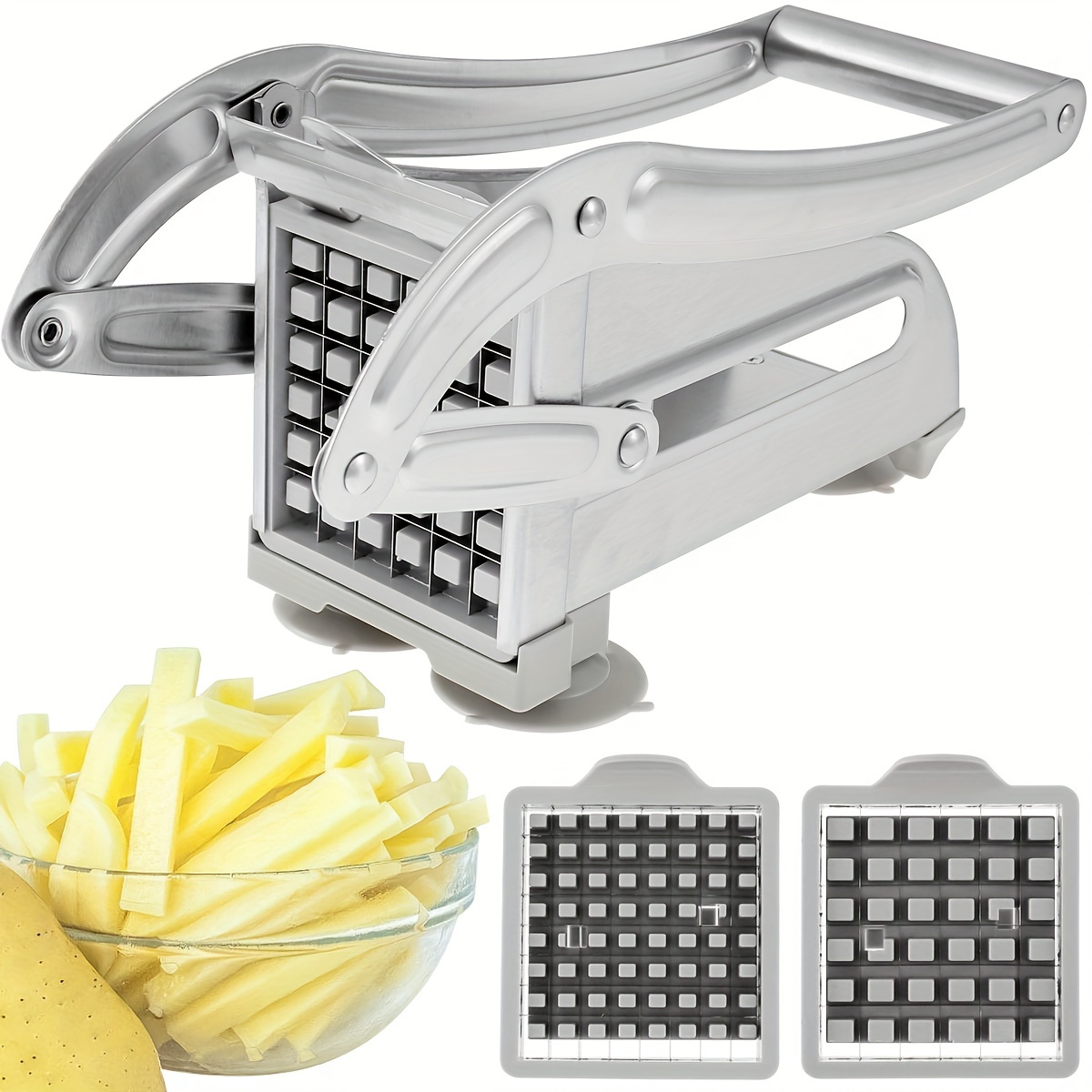 TEMU 1pc French Fry Cutter Stainless Steel Potato Chipper Fast Cutting Potato Cutter With 36/46 Holes Manual Food Multifunction Vegetable Fruit
