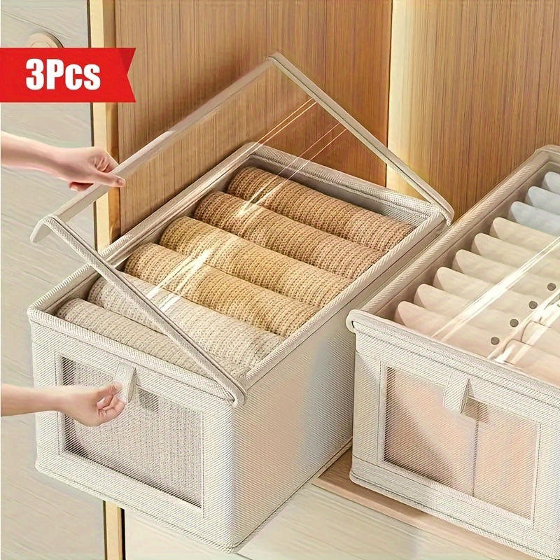 

3pcs Oxford Cloth Storage Box, Clear Window Clothing Storage Box With Cover, For Clothes, Jeans, Books, Shelves, Closet, Wardrobe Closet Organization And Storage Baskets, Under-bed Storage