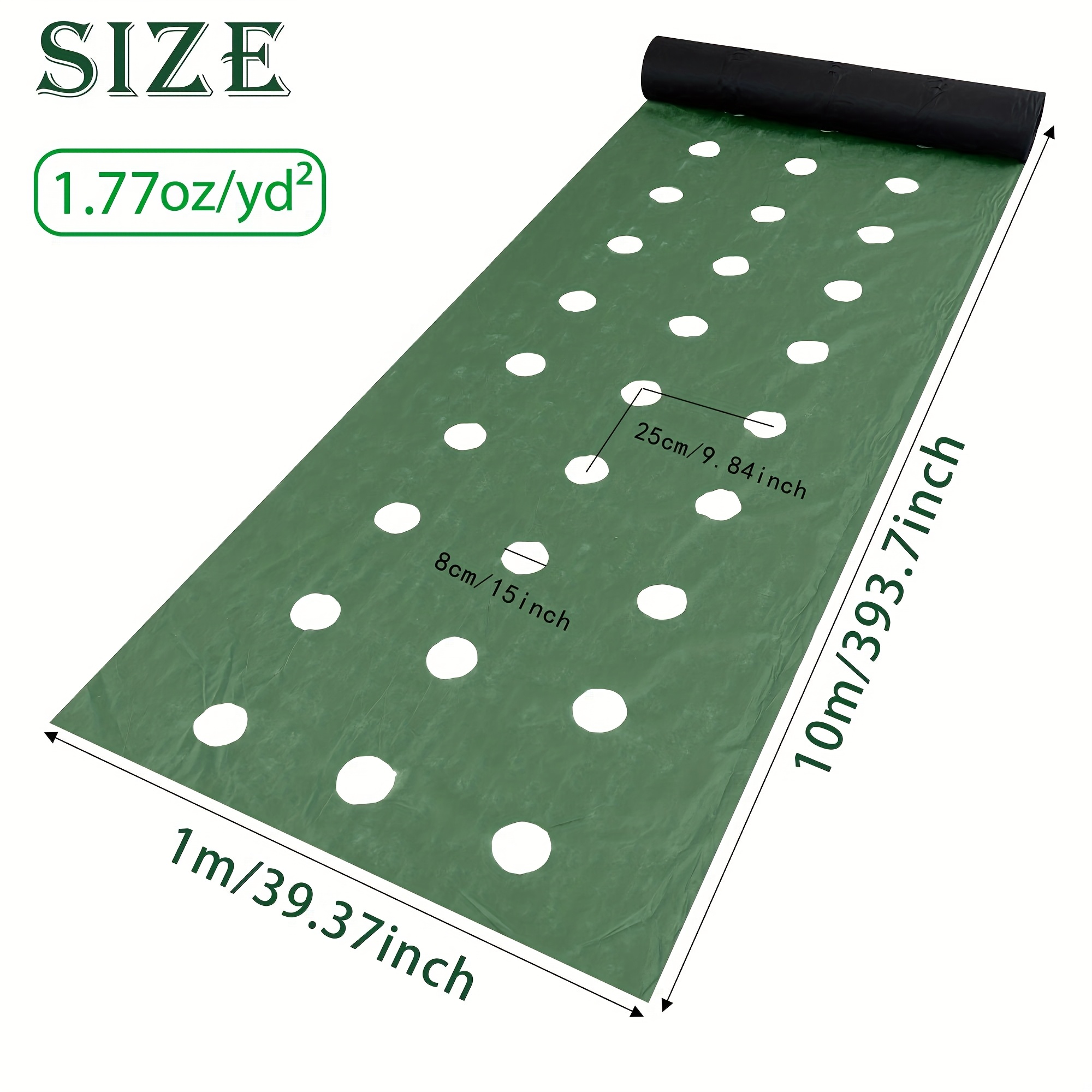 Image of New! Heavy-duty Green-black Double-layer Weed Barrier | 1x10m 1.8oz/yd² 3-hole Design Non-woven Weed Cloth | Blocks Weeds, Breathes & Drains | For Vegetables, & Landscapes
