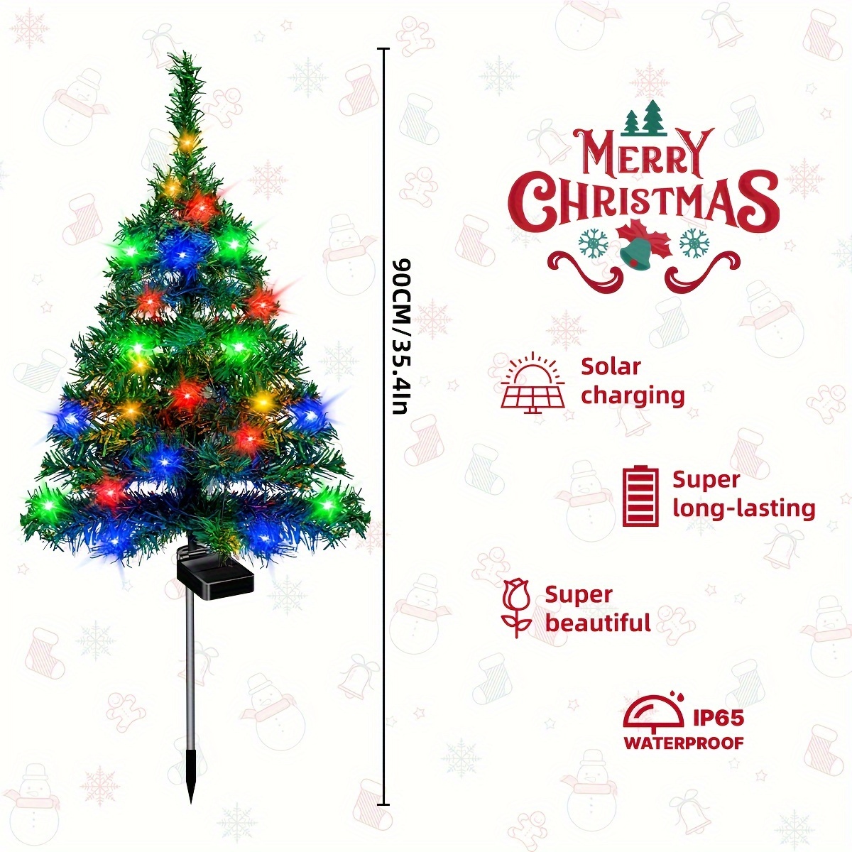 4-Pack Solar Christmas Tree Pathway Lights, Outdoor Garden Stake Decorations