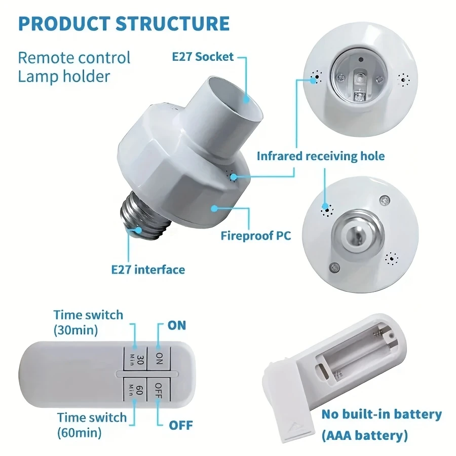 1 switch wireless remote control lamp e27 bulb lamp holder timer with remote control for home ceiling light lighting details 3
