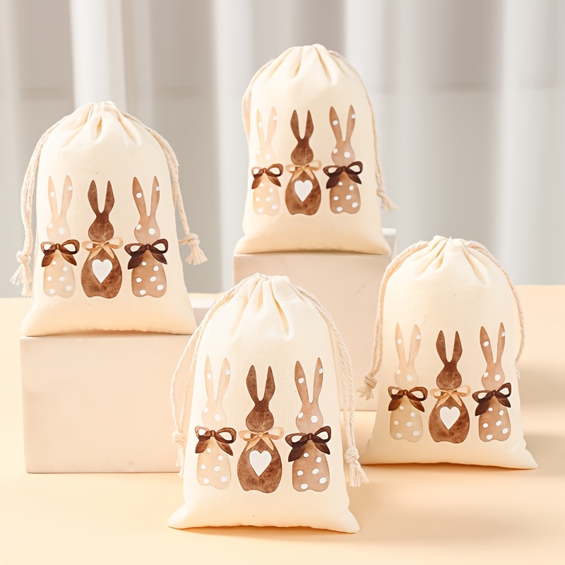 

6pcs Linen Easter Bunny Drawstring Bags, Cartoon Rabbit Design, Favor Pouches For Home Decor & Holiday Gifts, Decoration, Party Supplies, Packaging Bags