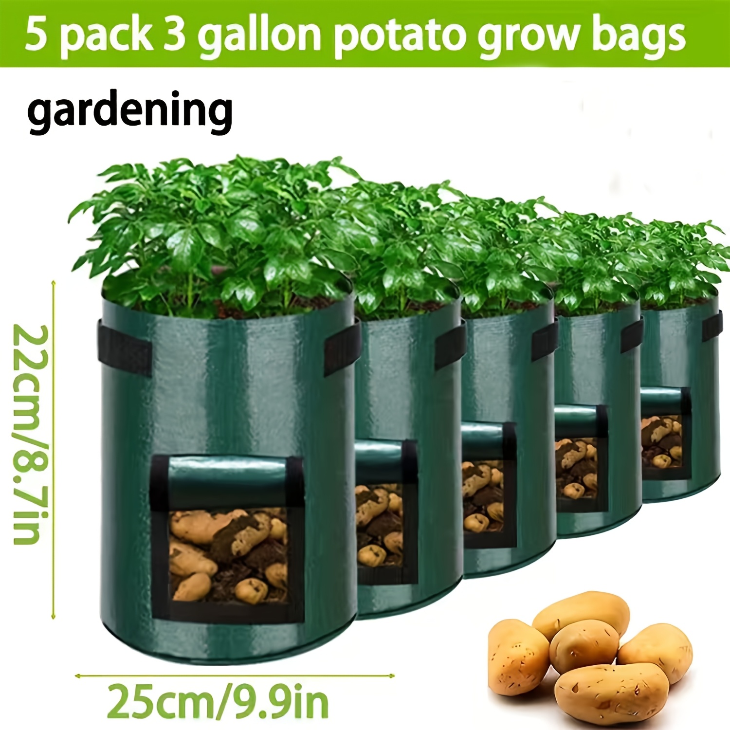 Image of 5pcs Potato Planting Bags, 5-gallon And 3-gallon Sizes - Outdoor Planters With Handles For Potatoes, Sweet Potato Seeds, Vegetable Garden Kits, Outdoor Plant Containers